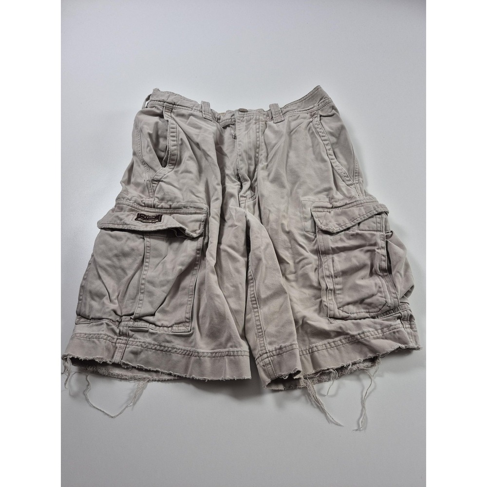 Y2K Abercrombie & Fitch Cargo Shorts Mens 30 Beige Distressed Raw Hem 12" Inseam